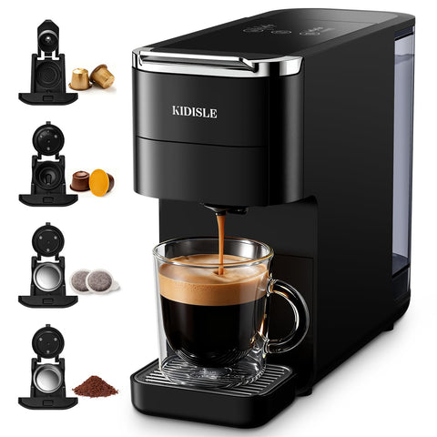 KIDISLE 20 Bar espresso machine front view delivering cafe-style crema at home