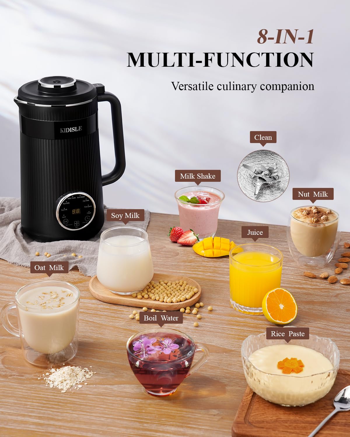 KIDISLE 32oz nut milk maker control panel for simple one-touch operation