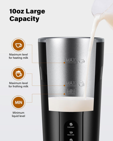 KIDISLE 4-in-1 frother heats milk for hot beverages.