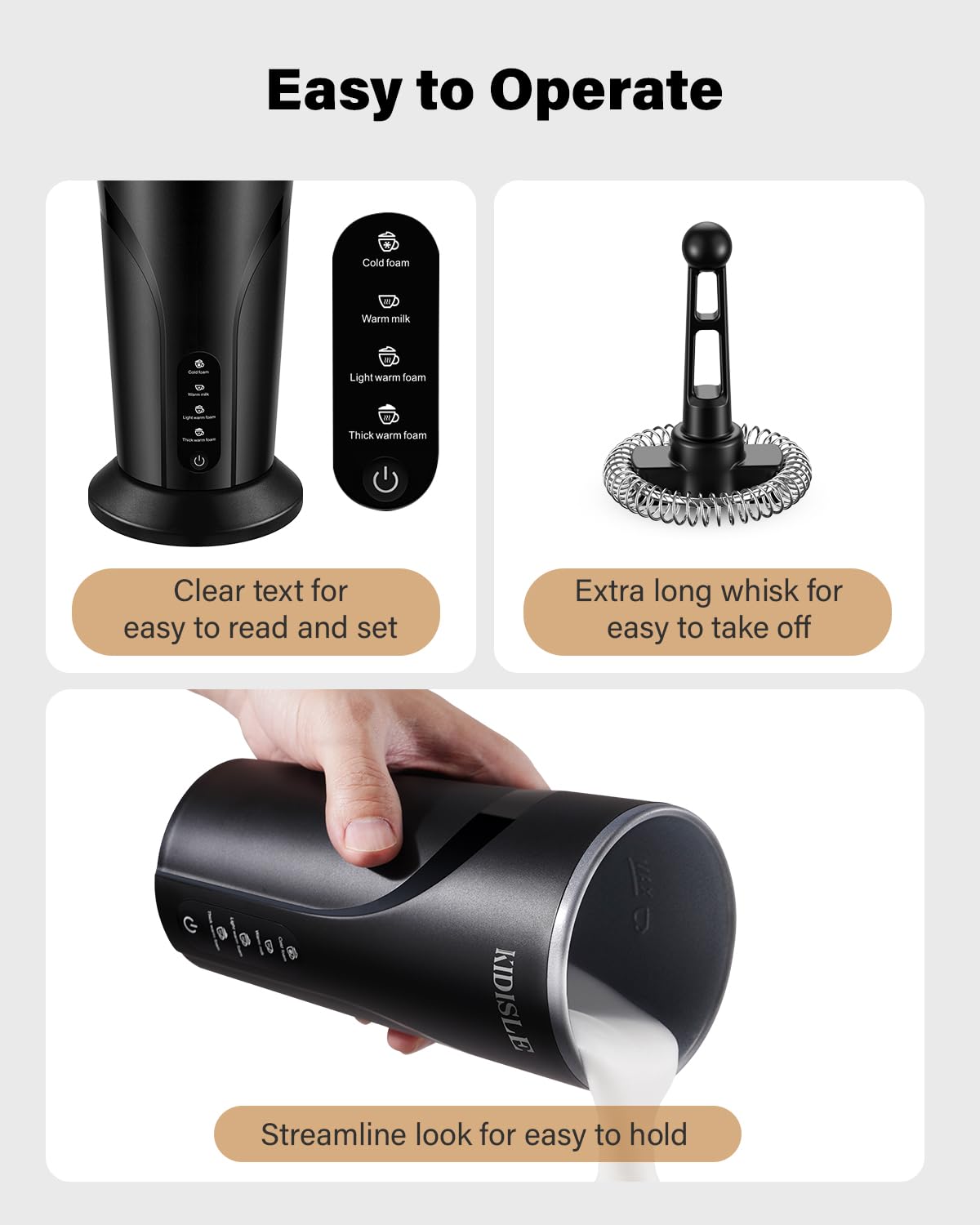 KIDISLE 4-in-1 frother stainless interior allows easy cleaning.