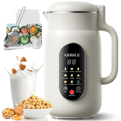 KIDISLE 51oz nut milk maker ready for family-sized almond, oat, or soy milks