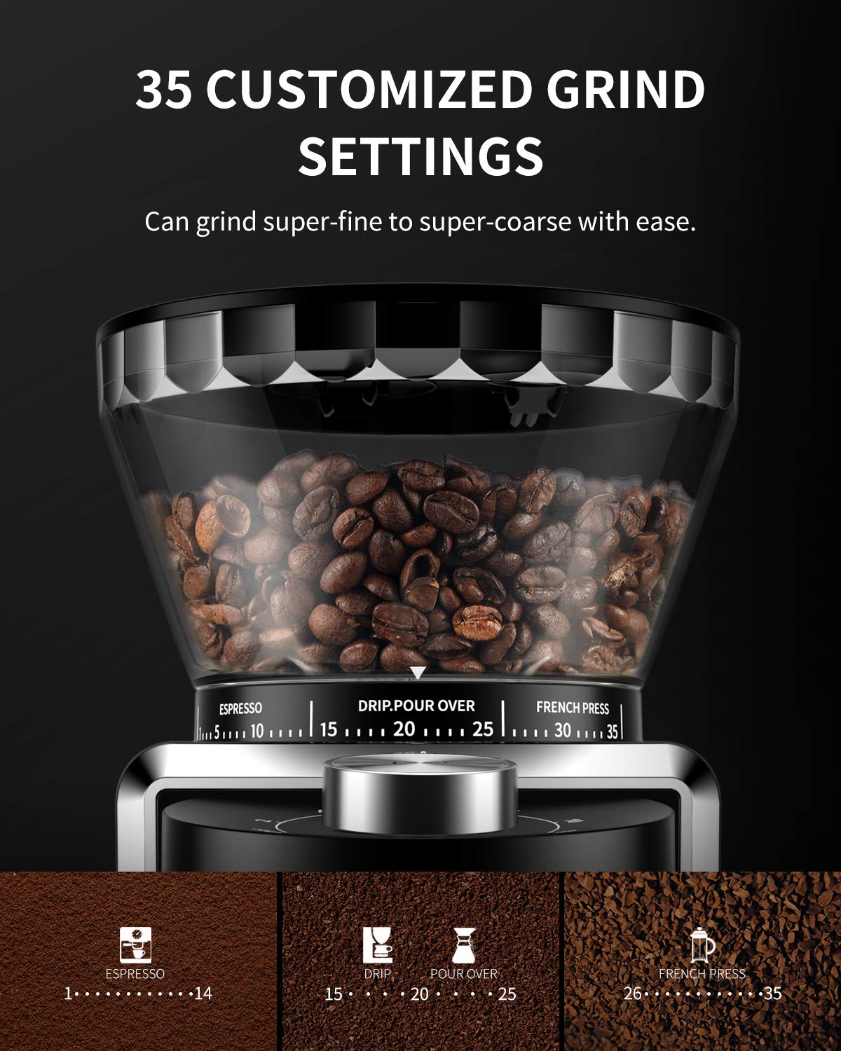 KIDISLE conical burr delivers uniform particles for even extraction