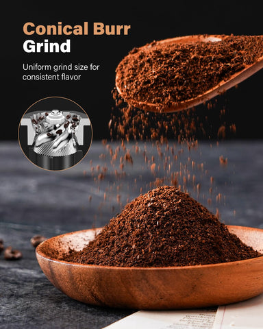 KIDISLE conical burr grinder 12.5-ounce hopper keeps beans ready for batch brews