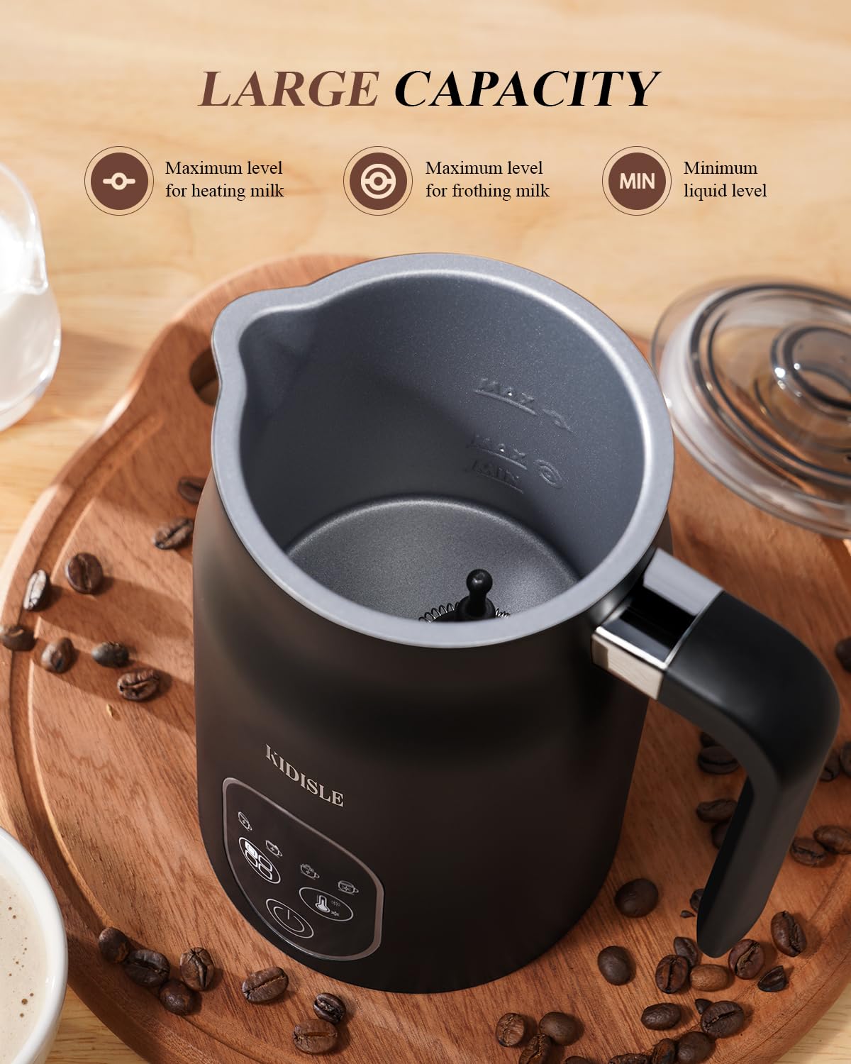 KIDISLE Milk Frother 4in1 operates quietly during morning foam sessions