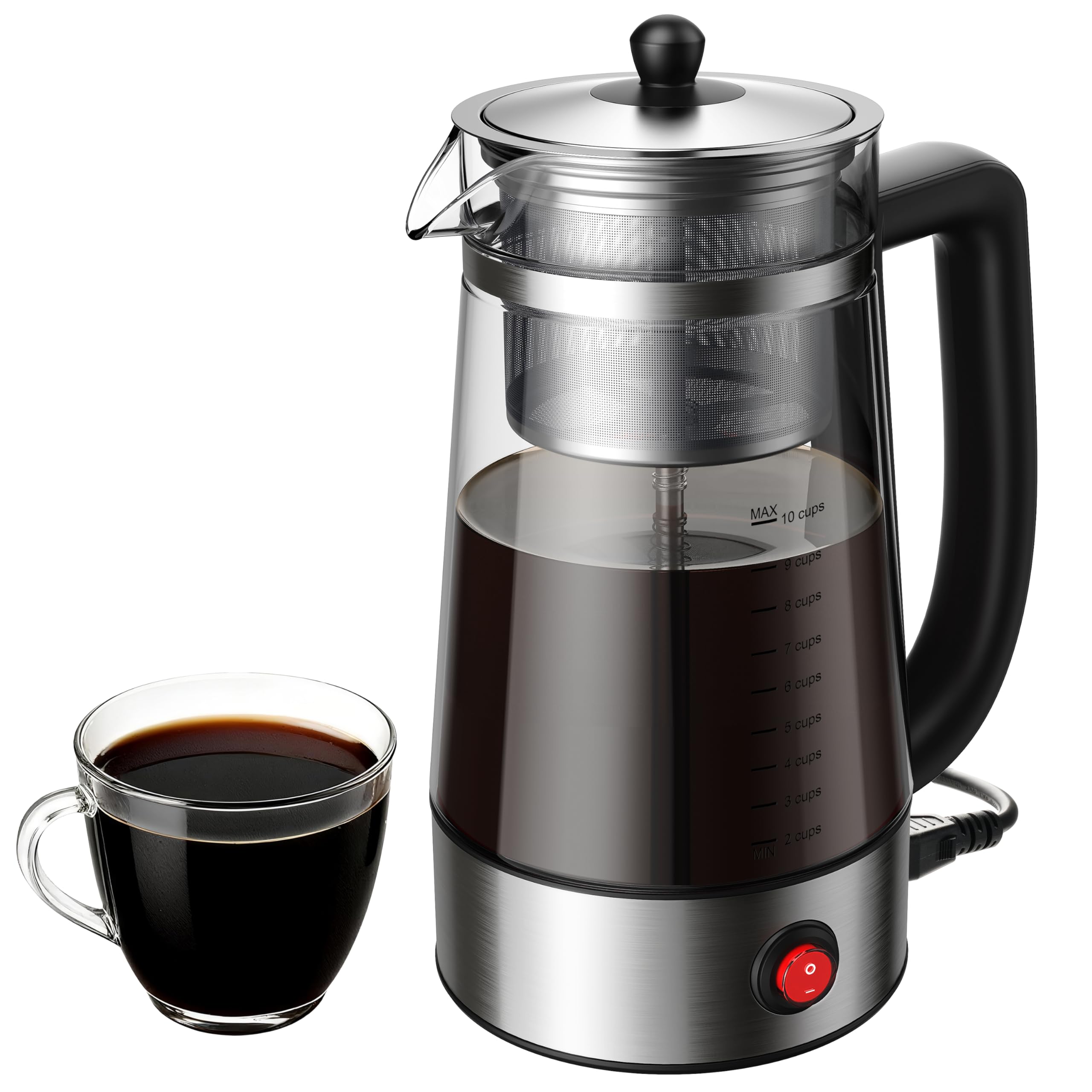 KIDISLE percolator glass carafe shows real-time brew progress for 2–10 cups.