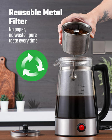 KIDISLE percolator no-drip spout prevents spills during pouring.