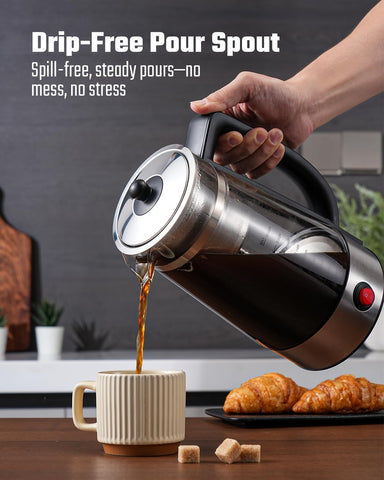 KIDISLE percolator wide carafe opening for easy cleaning and filling.