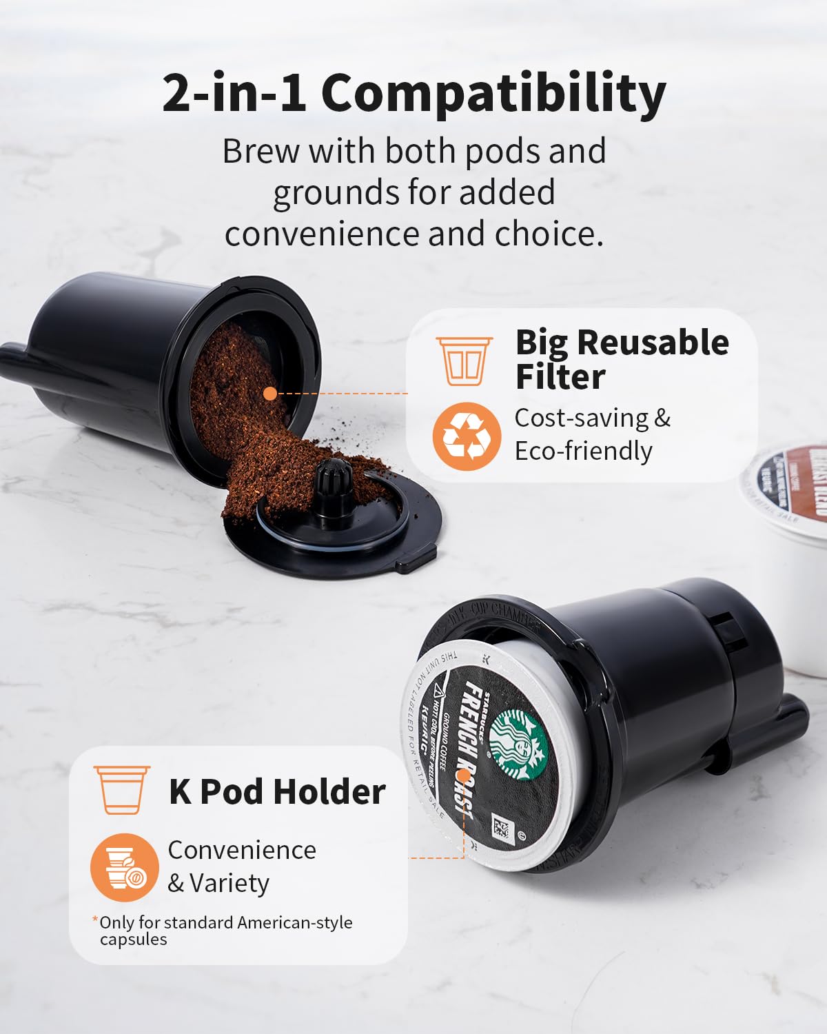 KIDISLE single-serve coffee maker supporting K-Cup and grounds for convenience.