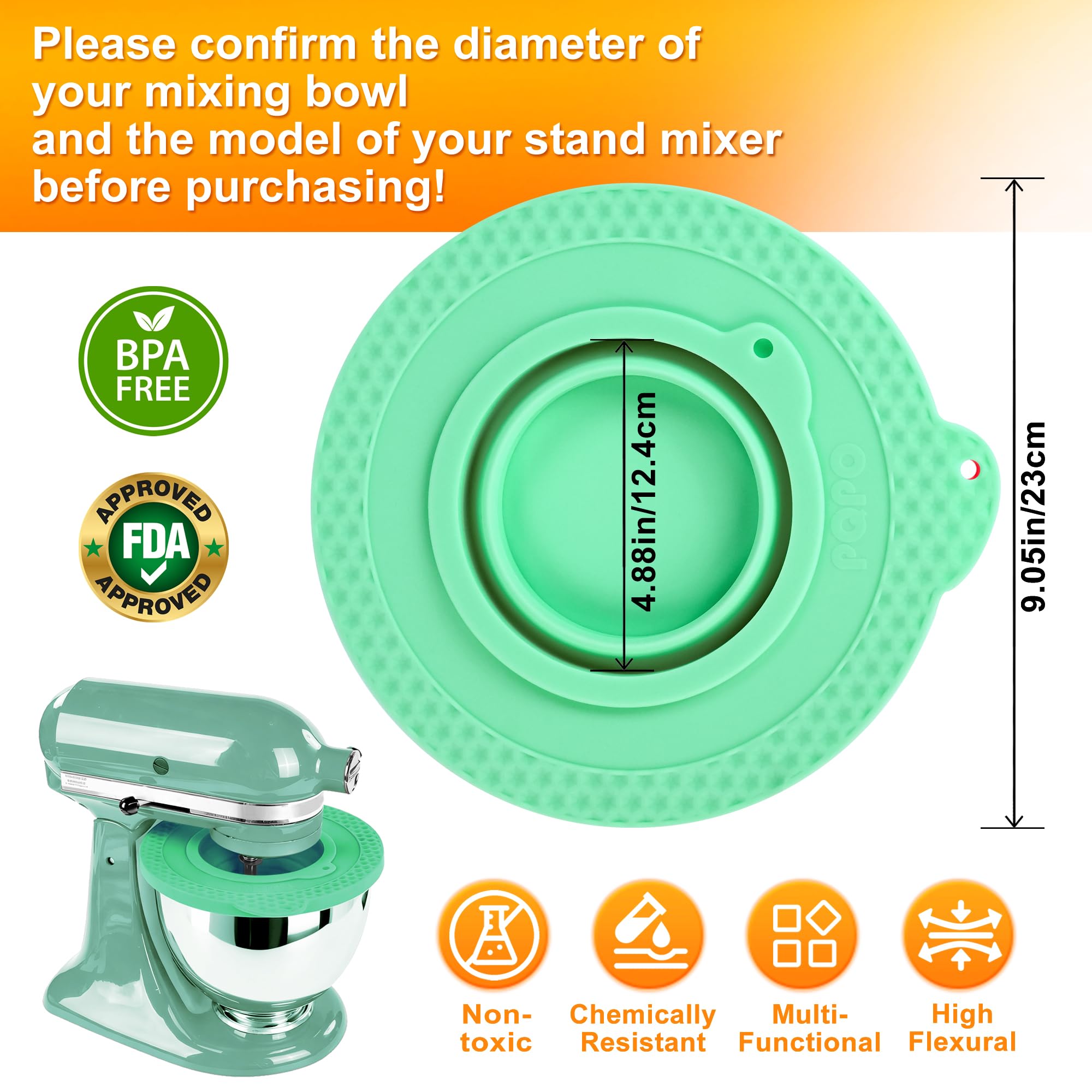 KIDOT splash guard lid sealing bowl during mixing to keep counters clean