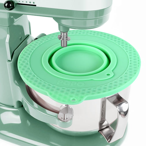 KIDOT silicone mixer bowl cover compatible with KitchenAid 6 Qt, secure fit for spill prevention.