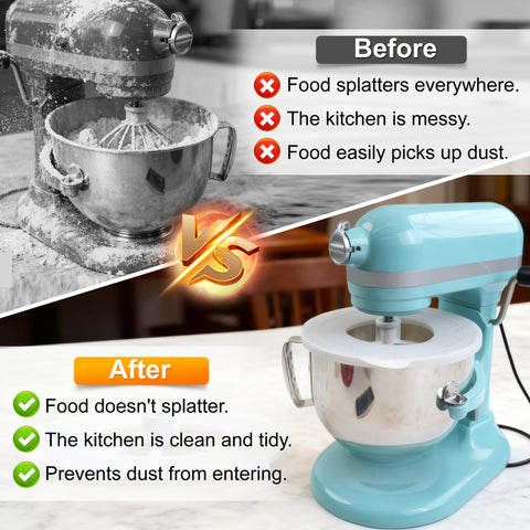 KIDOT cover acts as splash guard to keep countertops clean during mixing.