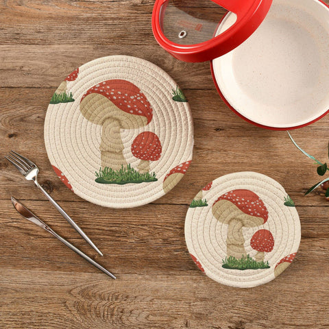 Kigai mushroom round cotton trivet 9in provides larger heat protection for bigger pots.