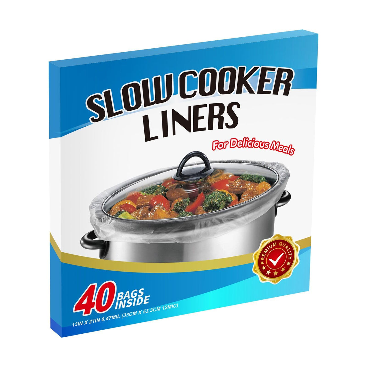 Kiginhans slow cooker liner packaging showing a 40-count box for mess-free meals.