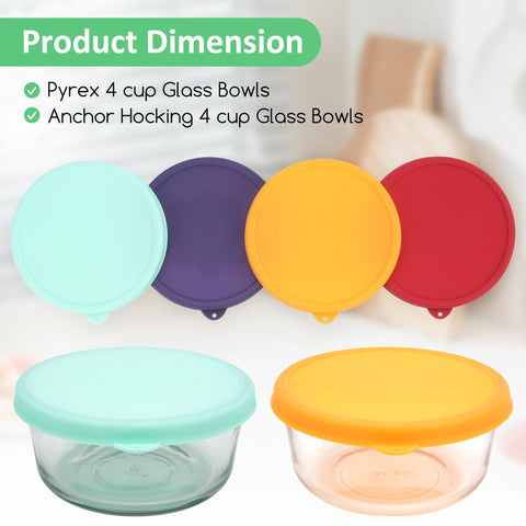 Kiicii 4-cup silicone lid fits Pyrex 7201-PC bowl for leak-free storage