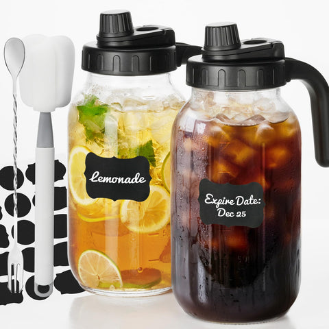 Kikcoin 2-quart mason pitcher with no-drip lid for mess-free pours.