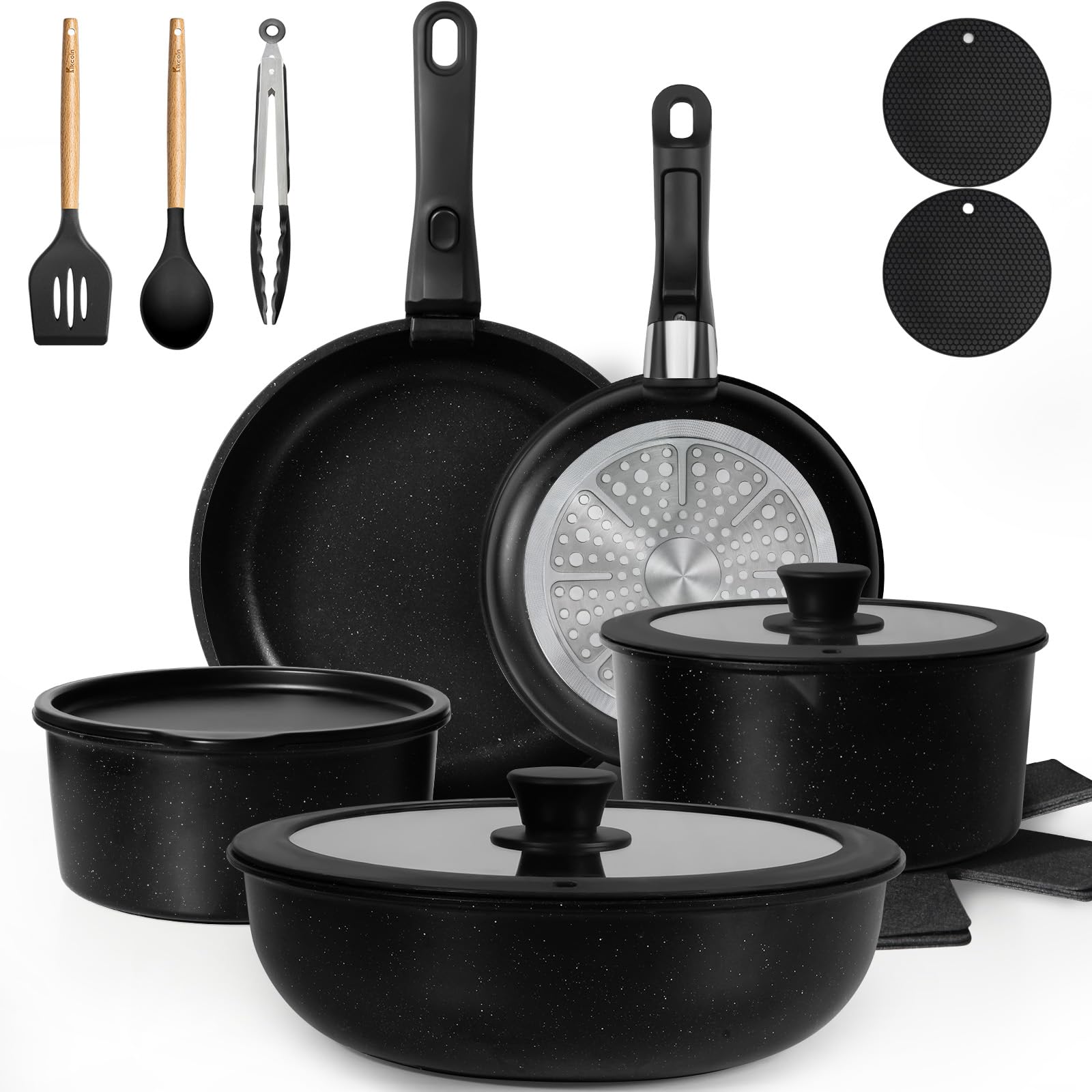KIKCOIN 20-pcs nonstick set from above, ideal for quick weeknight meals