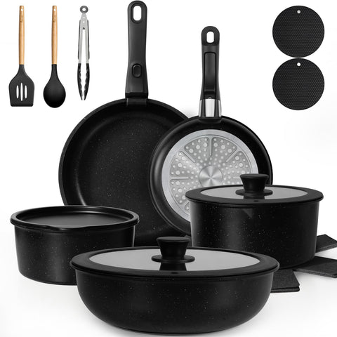 KIKCOIN 20-pcs nonstick set from above, ideal for quick weeknight meals