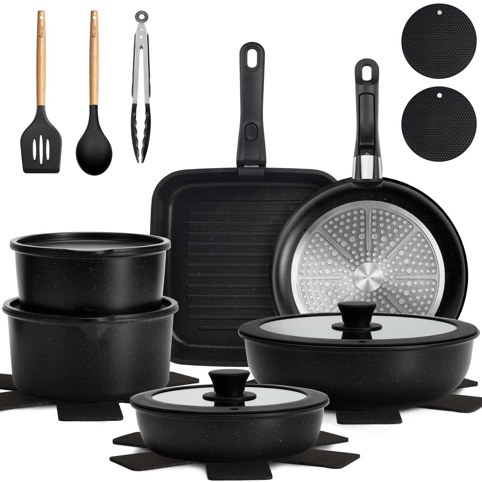 KIKCOIN 22-piece pots and pans set for versatile family meals