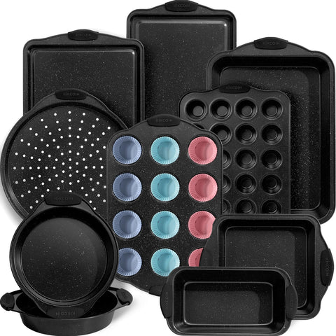 Kikcoin 22-piece nonstick bakeware set large roaster pan for roasting vegetables and meats