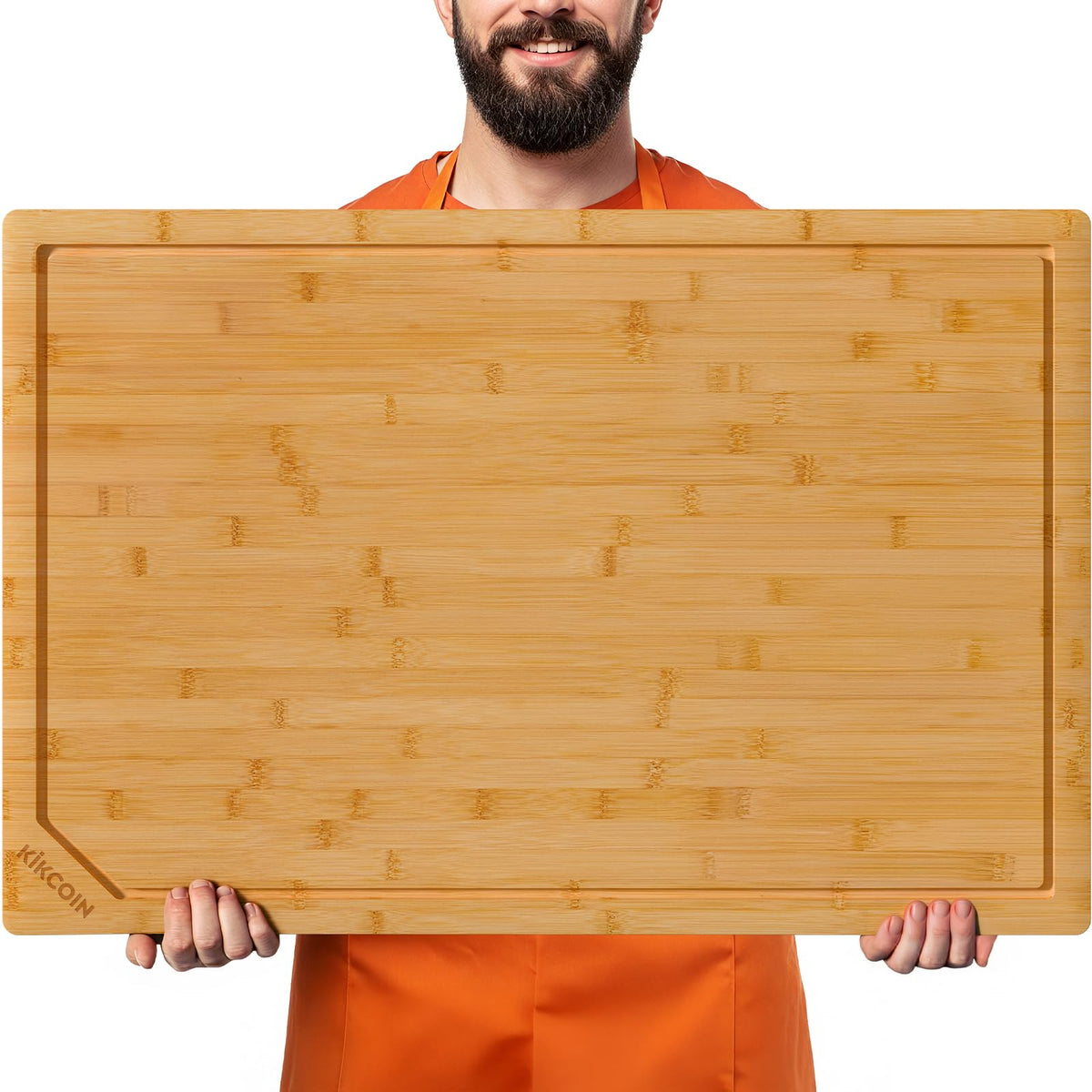 Kikcoin 36x24 bamboo cutting board, top view, expansive prep space for multiple ingredients