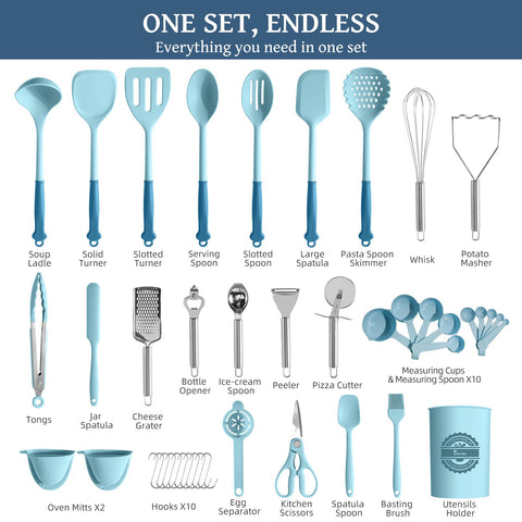 Kikcoin blue silicone spatula, gentle on non-stick cookware