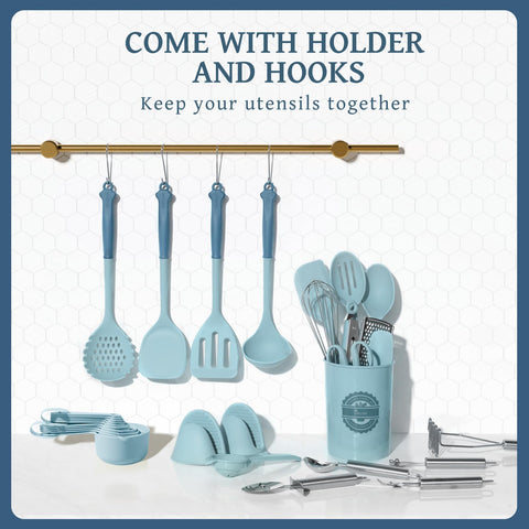 Kikcoin utensil holder with hooks keeps tools reachable and dry