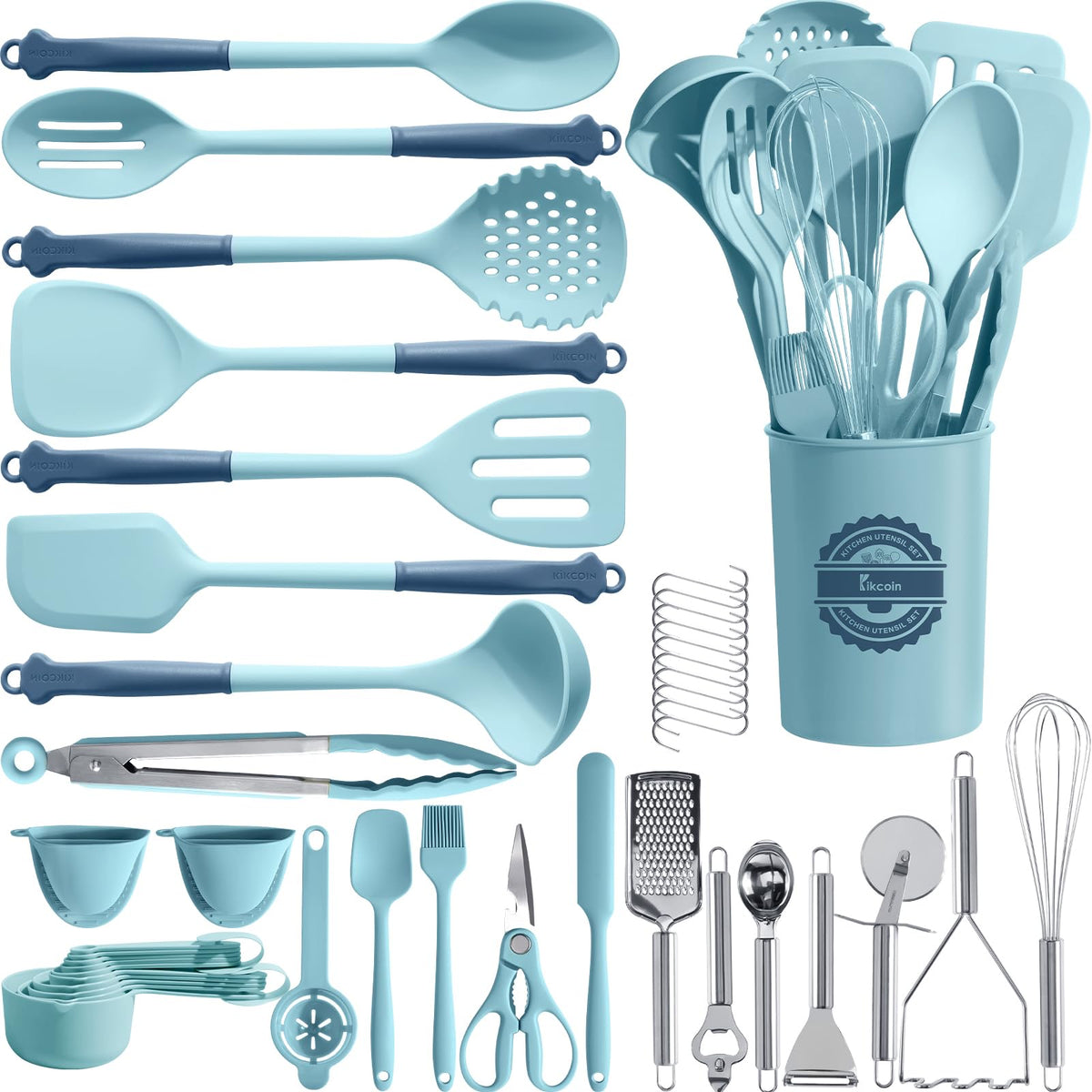 Kikcoin 43-piece utensils with countertop holder for organized cooking