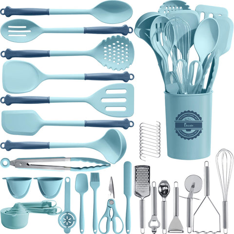 Kikcoin 43-piece utensils with countertop holder for organized cooking