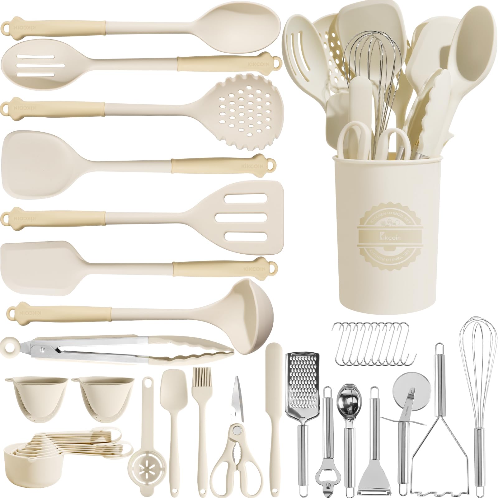 Kikcoin 43-piece utensils set full view for versatile cooking and organization