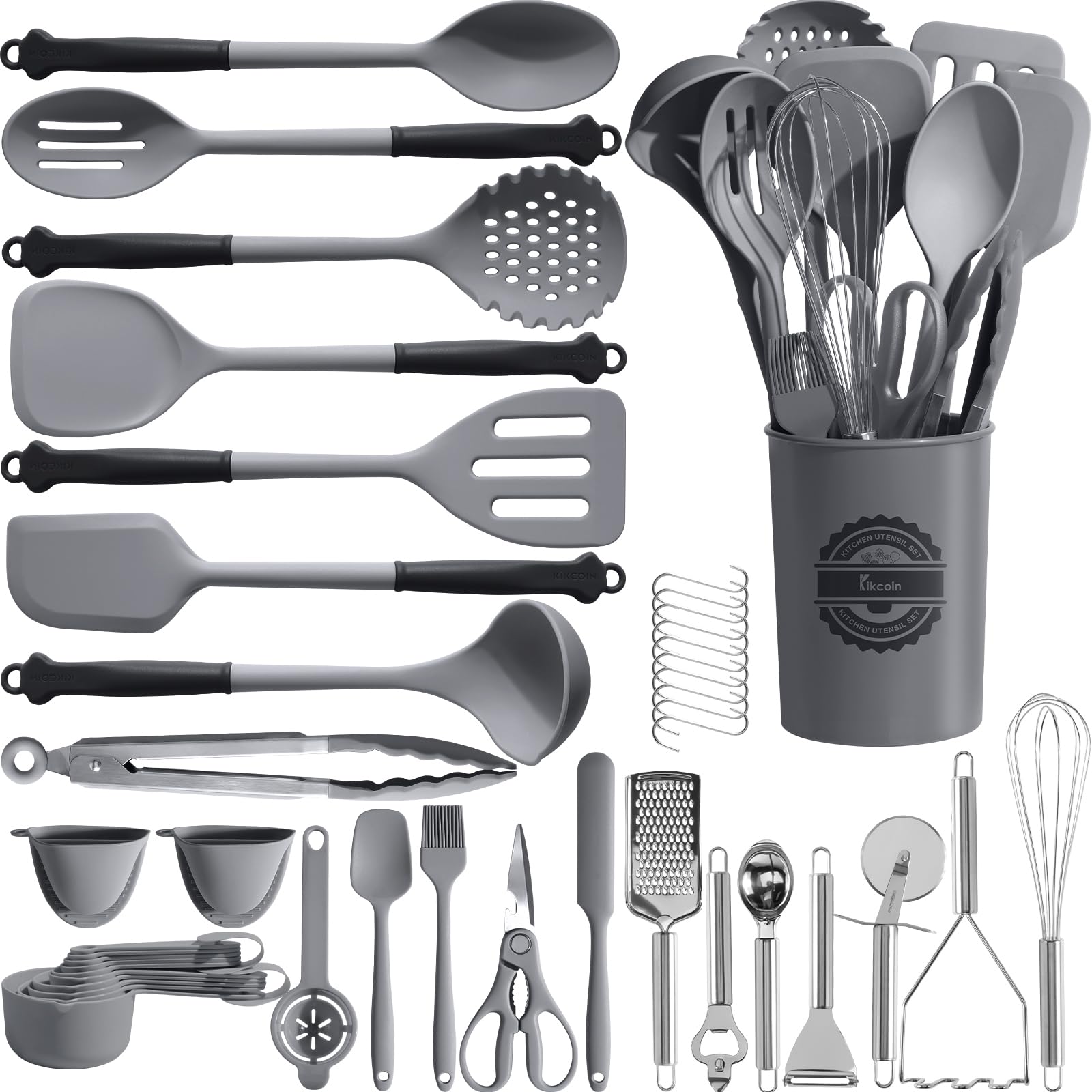 Kikcoin 43Pcs utensils set overview showing complete nonstick-friendly tools