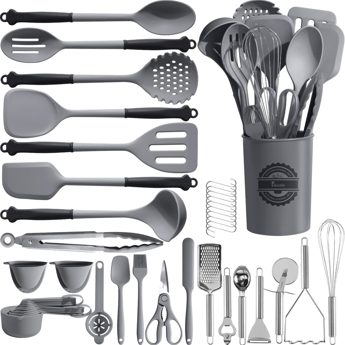 Kikcoin 43Pcs utensils set overview showing complete nonstick-friendly tools