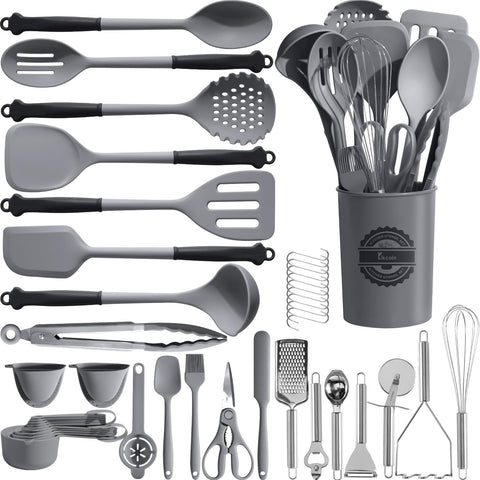 Kikcoin 43Pcs utensils set overview showing complete nonstick-friendly tools
