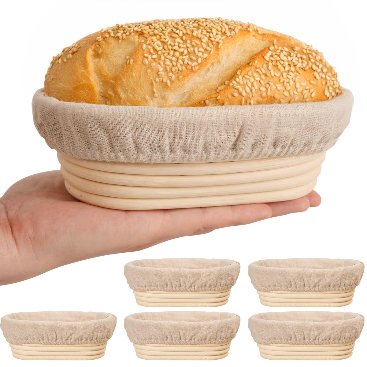 Kikcoin 6-inch oval banneton basket set for easy batch sourdough shaping.