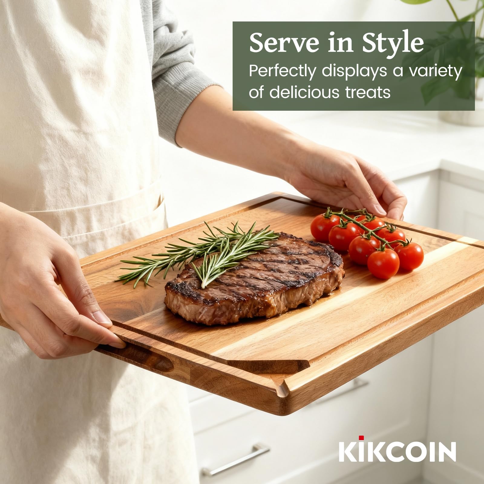 Kikcoin Acacia cutting board smooth, easy-clean surface