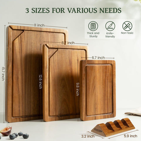 Kikcoin acacia wood cutting board grain close up showing durability and pattern