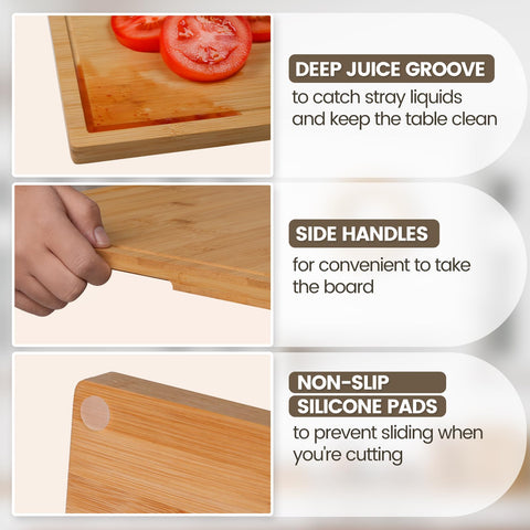 Kikcoin bamboo cutting board invisible handle highlights easy lifting