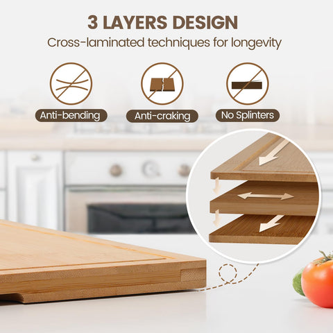 Kikcoin bamboo cutting board juice groove close-up catches liquids during prep
