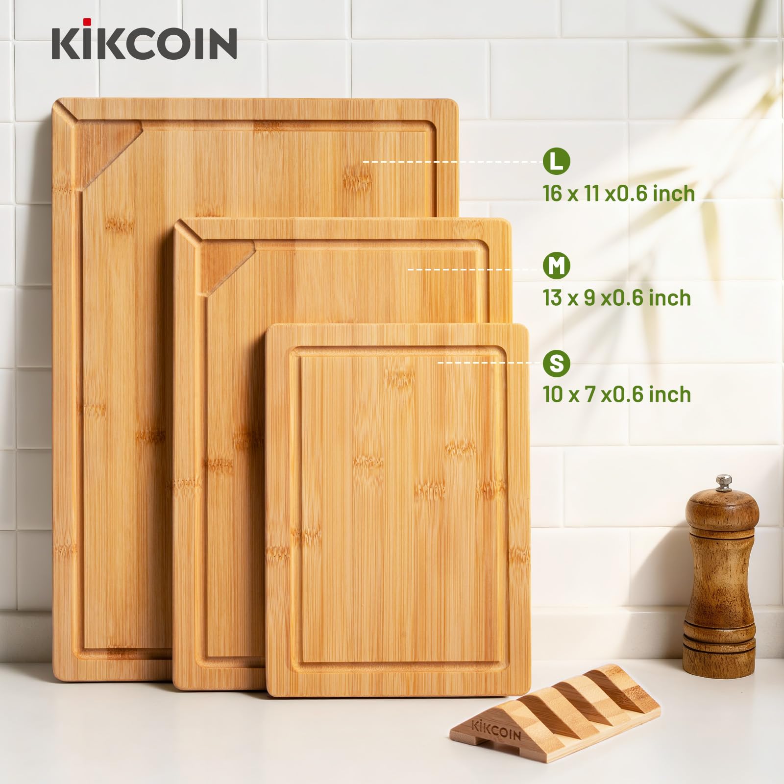 Kikcoin bamboo cutting board surface is knife-friendly for blade preservation.