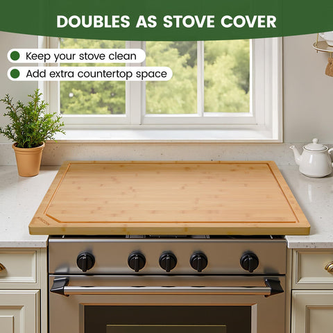 Kikcoin bamboo cutting board massive work surface ideal for large meals