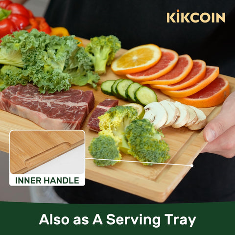 Kikcoin bamboo board reversible surface for raw and cooked prep
