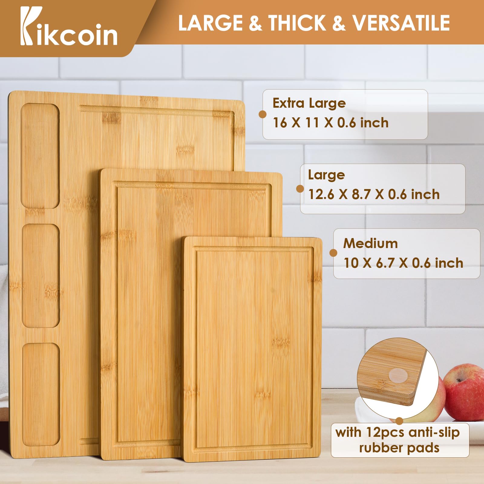 Kikcoin cutting board with thick design for daily durability.
