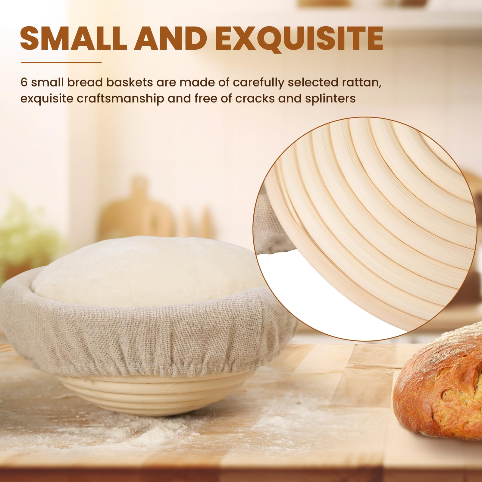 Kikcoin banneton leaves decorative flour patterns on bread crust.