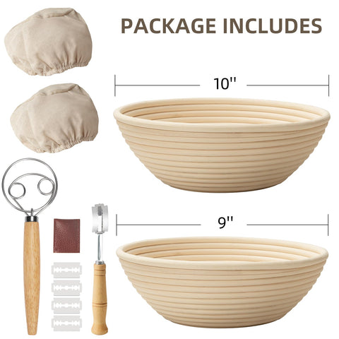 Kikcoin banneton 10-inch round proofing basket with linen liner for even shaping