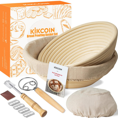 Kikcoin banneton 9-inch round proofing basket with linen liner for crisp sourdough