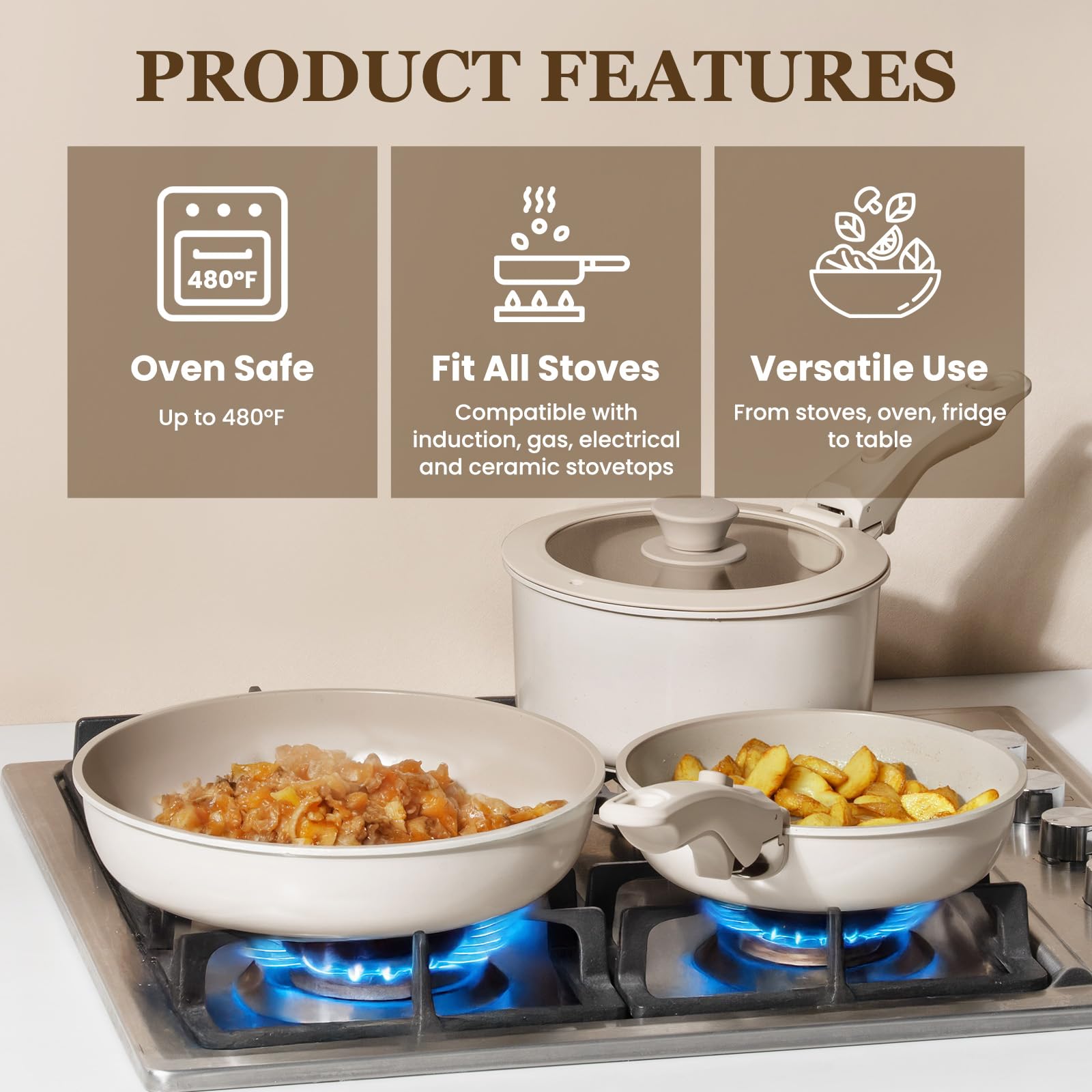 Kikcoin 10in ceramic frying pan with even heat distribution