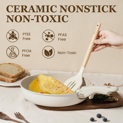 Kikcoin 8in ceramic frying pan for quick searing without sticking