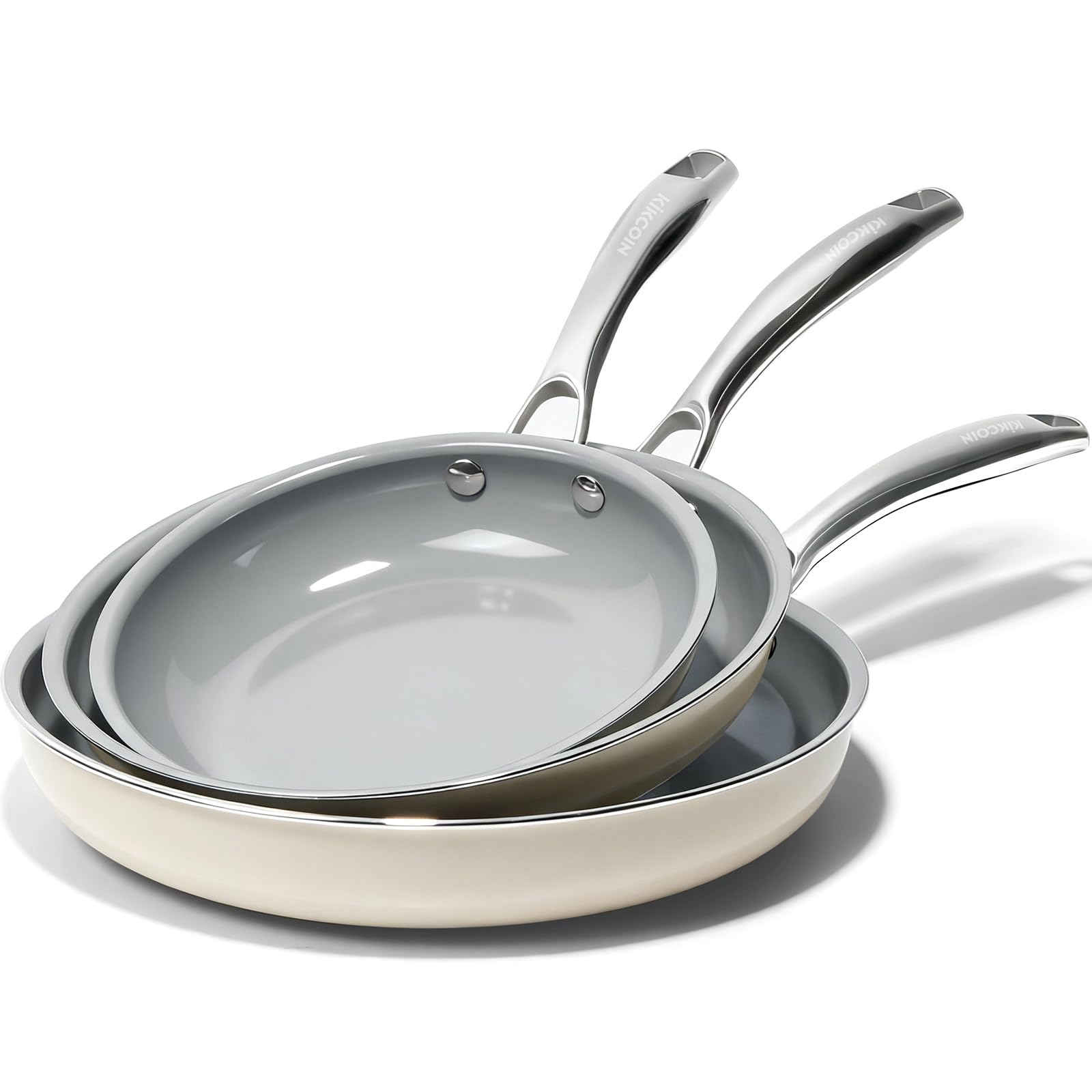 Kikcoin ceramic nonstick pan 8-inch with stay-cool handle for safe cooking