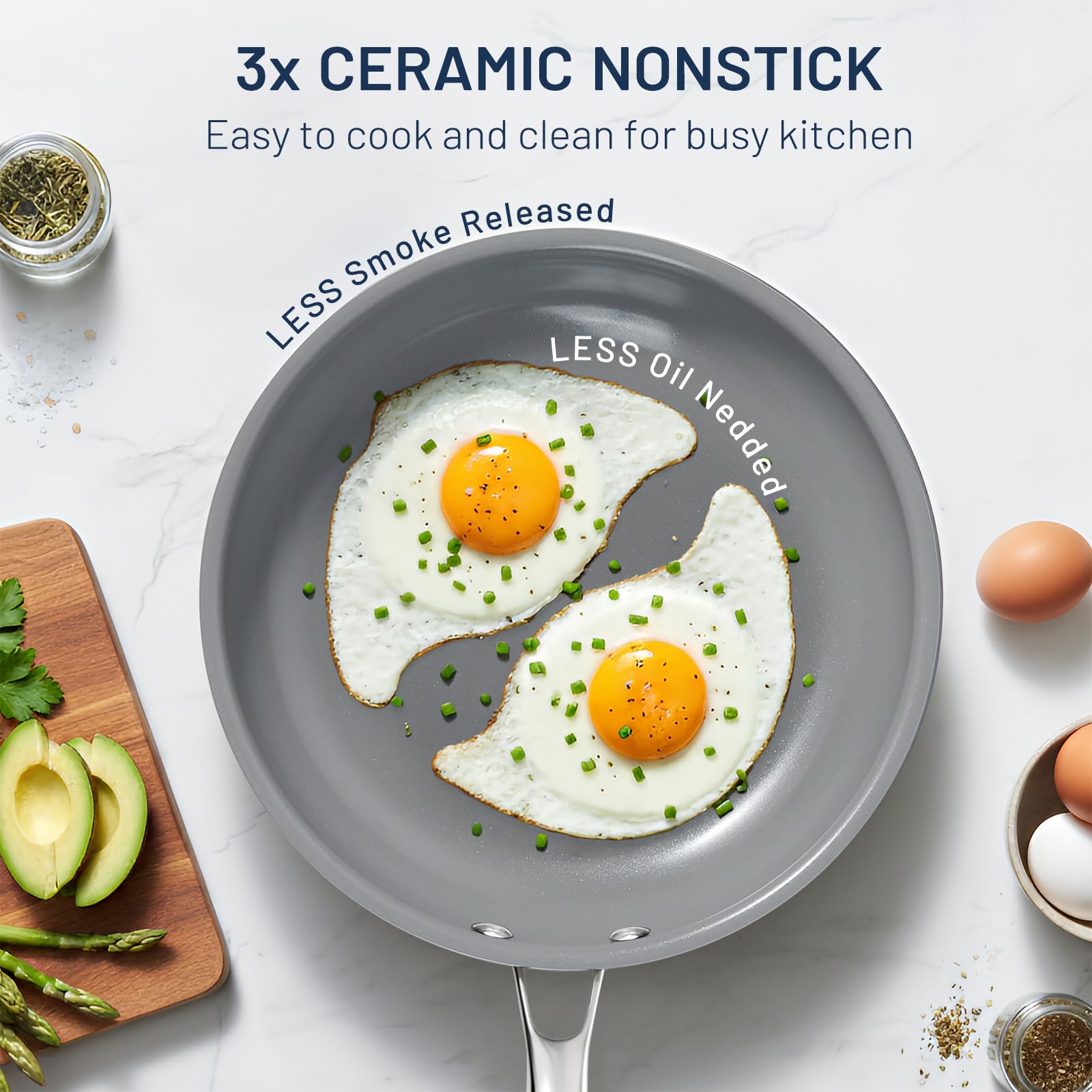 Kikcoin 9.5-inch ceramic pan for eggs and sautéing with even heat