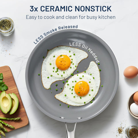 Kikcoin 9.5-inch ceramic pan for eggs and sautéing with even heat
