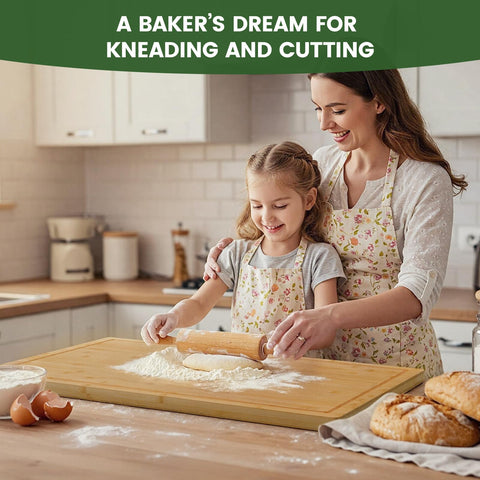 Kikcoin bamboo board with built-in handle for easy lifting and transfer